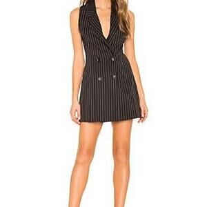 Nahla Blazer Dress in Black Pinstripe